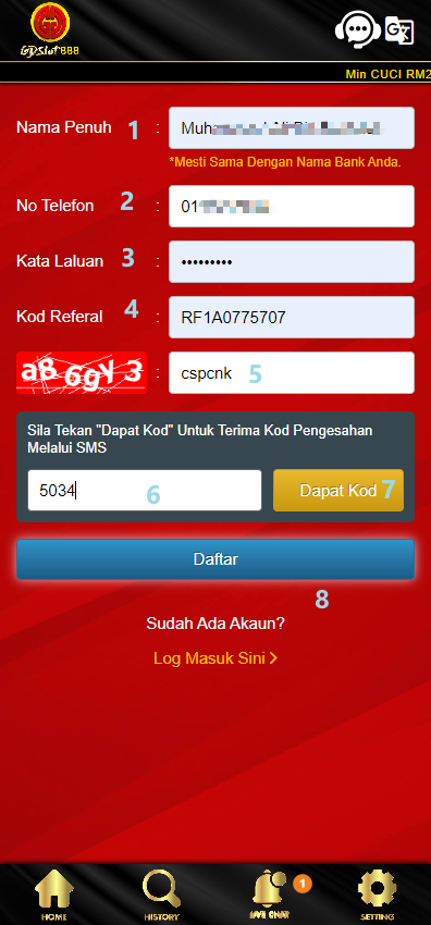 Step 1 - Register as a new member at GDSlot888 (Part 2)