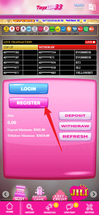 Step 1 - Register at Topup33 Casino - Part 1