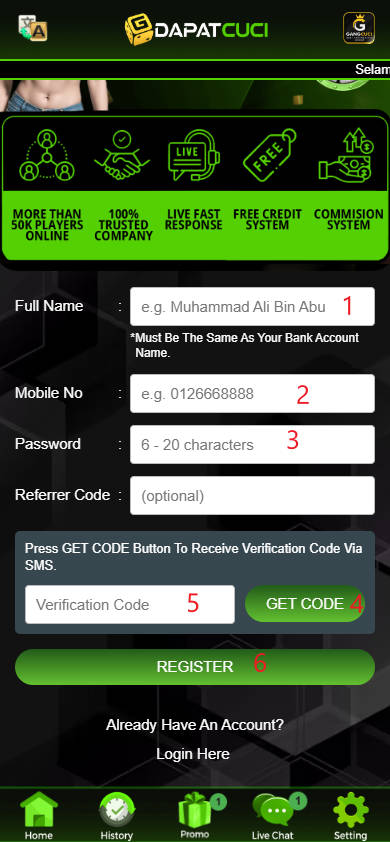 Step 1 - Register at DapatCuci Casino - Part 2