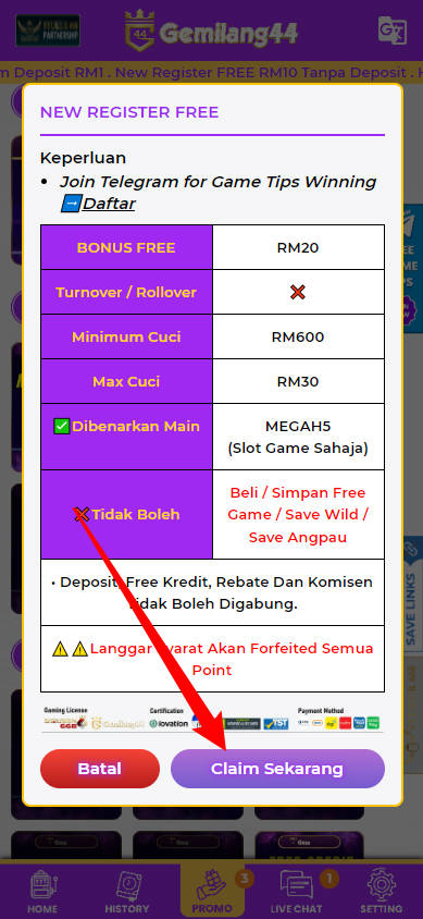 Step 3 - Register at GEMILANG44 Casino - Part 2