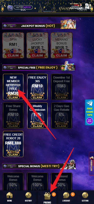 Step 3 - Register at Marimari444 Casino - Free Credit Slot - Part 1