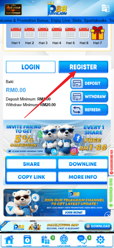 Step 1 - Register at Pavilion88 Casino - Part 1