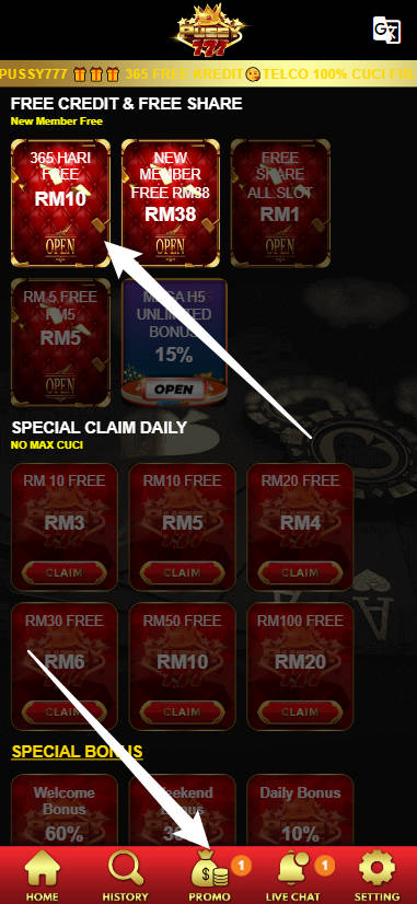 Step 3 - Register at Pussy777 Casino - Free Credit 365 - Part 1