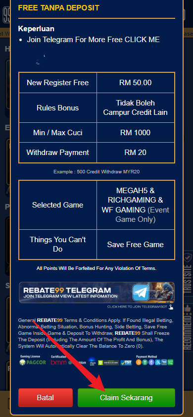 Step 3 - Register at Rebate99 Casino - Free Credit Slot - Part 2