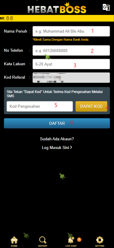 Step 1 - Register at Hebatboss Casino - Part 2 Step 1 - Register at Hebatboss Casino - Part 2