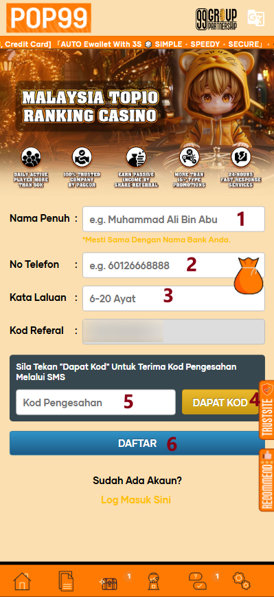 Step 1 - Register at POP99 Casino - Part 2 Step 1 - Register at POP99 Casino - Part 2