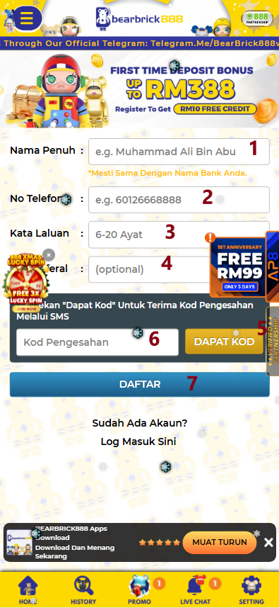 Step 1 - Register at Bearbrick888 Casino - Part 2 Step 1 - Register at Bearbrick888 Casino - Part 2