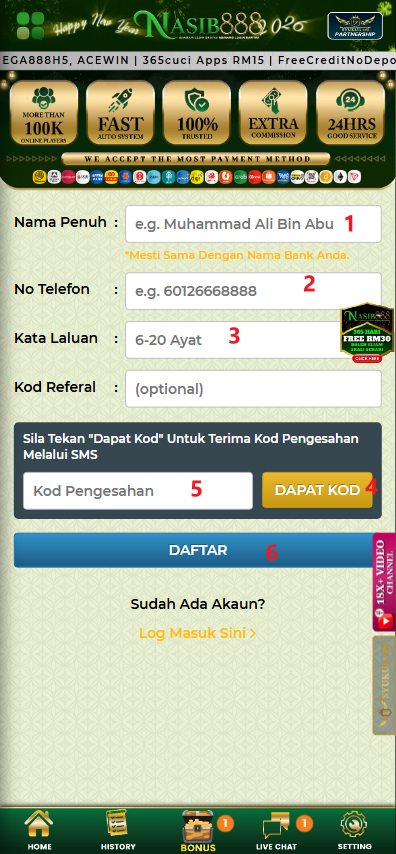 Step 1 - Register at Nasib888 Casino - Part 2 Step 1 - Register at Nasib888 Casino - Part 2