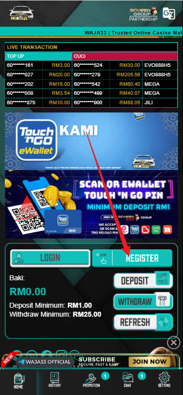 Step 1 - Register at Waja33 Casino RM20 - Part 1 Step 1 - Register at Waja33 Casino RM20 - Part 1
