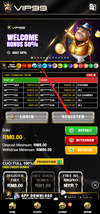 Step 1 - Register at vip99 Casino (part 1) Step 1 - Register at vip99 Casino (part 1)