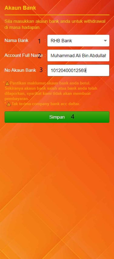 Step 2 - Submit Bank Account Details Big Boss Judi (Part 1) Step 2 - Submit Bank Account Details Big Boss Judi (Part 1)
