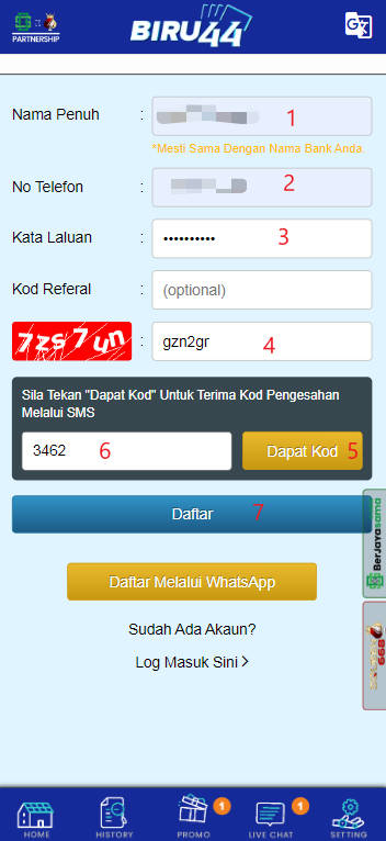 Step 1 - Register at Biru44 Casino - Part 2 Step 1 - Register at Biru44 Casino - Part 2