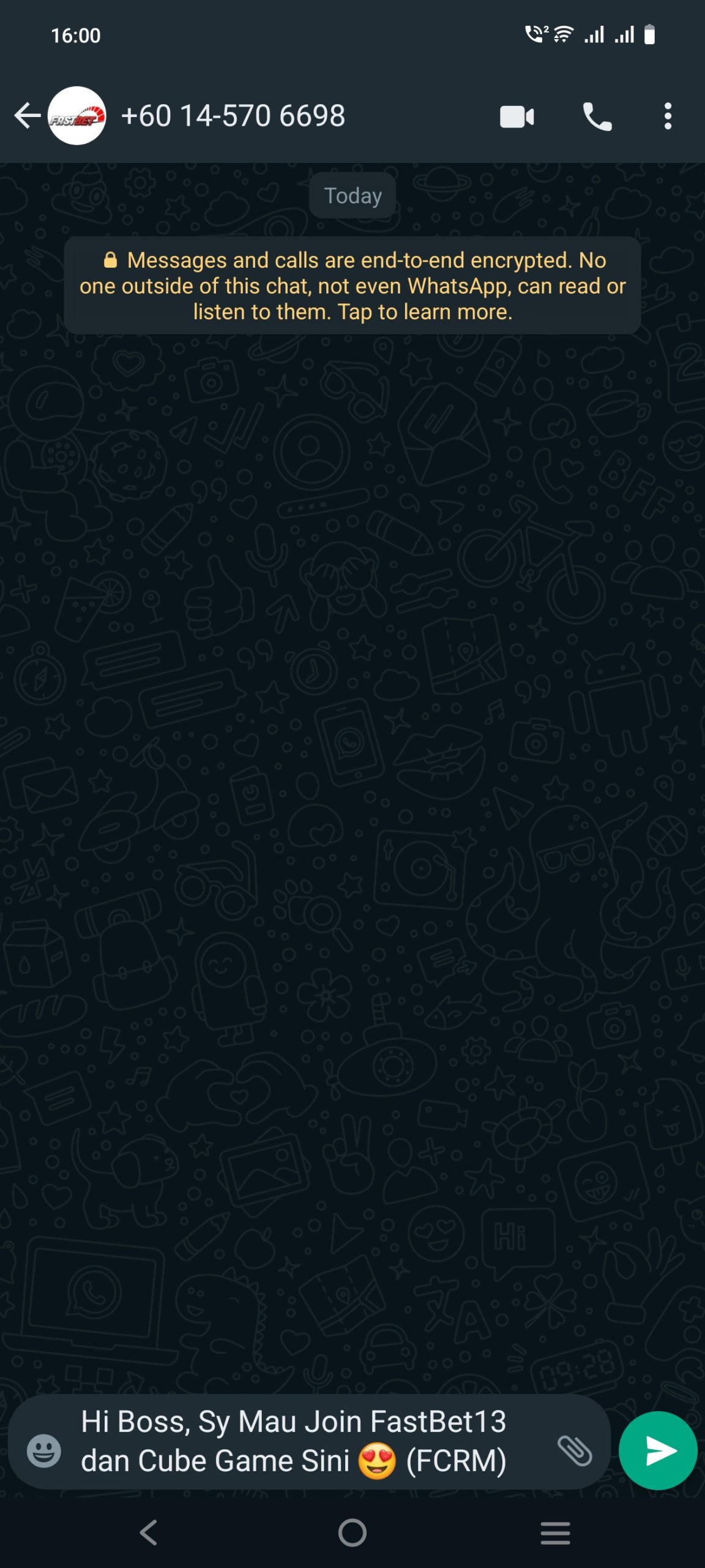 Step 1 - Go to FASTBET WhatsApp support