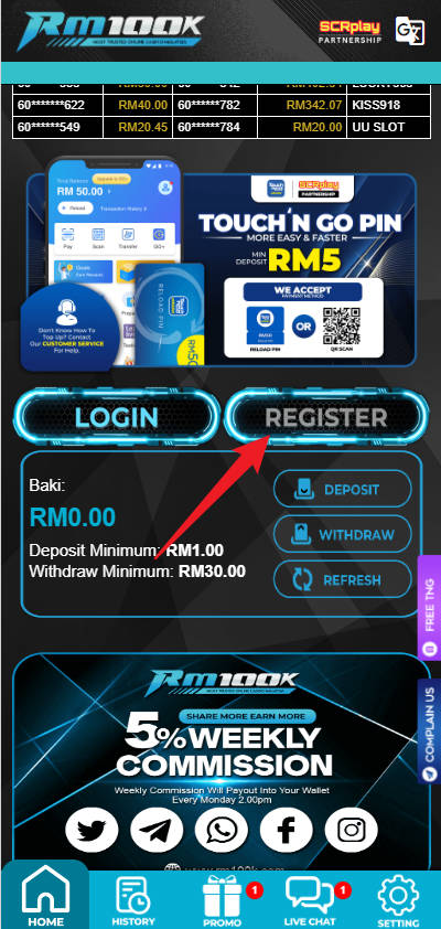 Step 1 - Register at RM100k Casino - Part 1 Step 1 - Register at RM100k Casino - Part 1