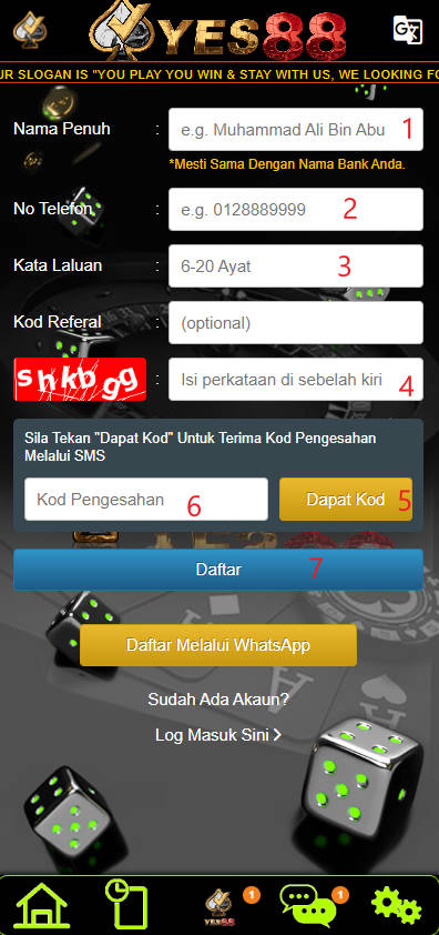 Step 1 - Register at YES88 Casino - Part 2 Step 1 - Register at YES88 Casino - Part 2