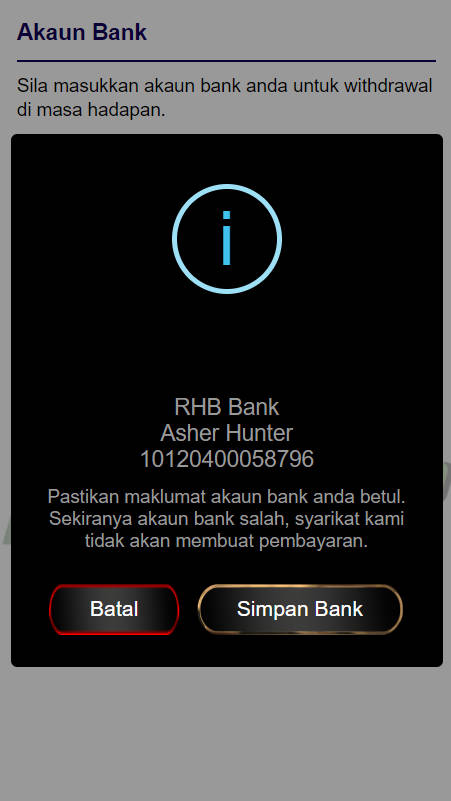 Step 2 - Add bank account in Rempit33 Casino - Part 2 Step 2 - Add bank account in Rempit33 Casino - Part 2