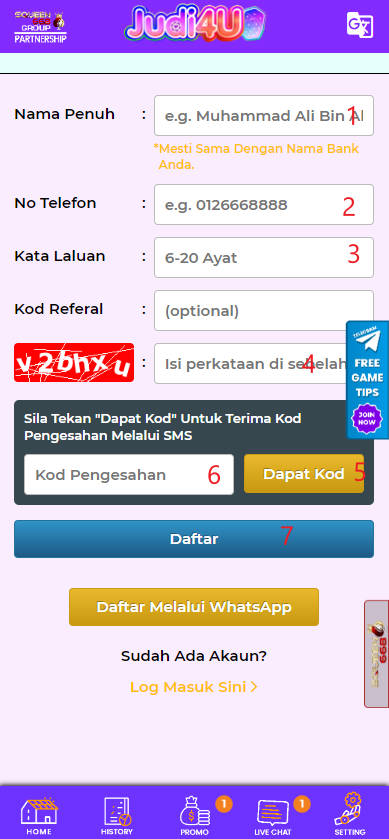 Step 1 - Register at Judi4U Casino - Part 2 Step 1 - Register at Judi4U Casino - Part 2