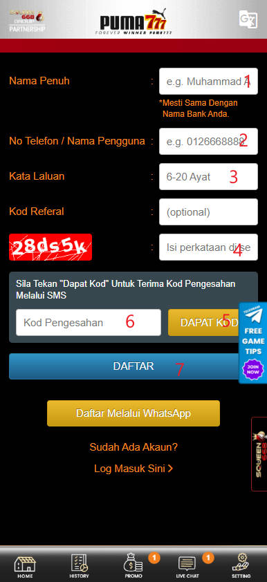 Step 1 - Register at Puma777 Casino - Part 2 Step 1 - Register at Puma777 Casino - Part 2