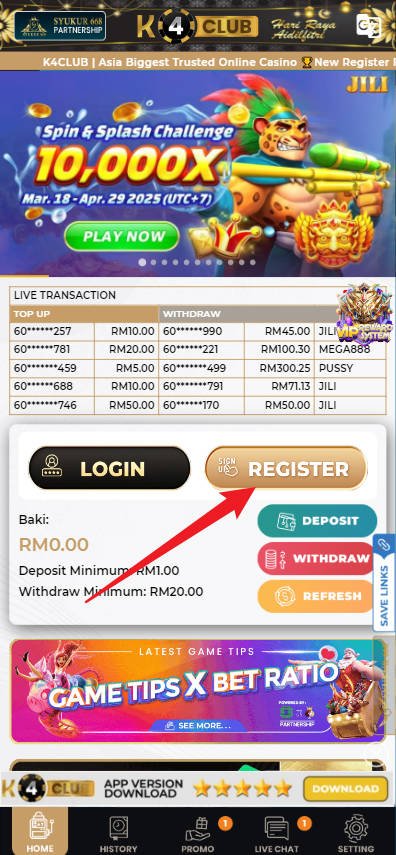 Step 1 - Register at K4CLUB Casino - Part 1 Step 1 - Register at K4CLUB Casino - Part 1