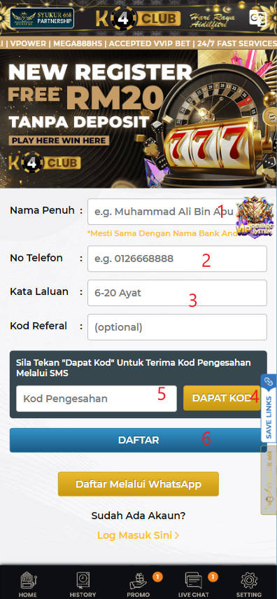 Step 1 - Register at K4CLUB Casino - Part 2 Step 1 - Register at K4CLUB Casino - Part 2