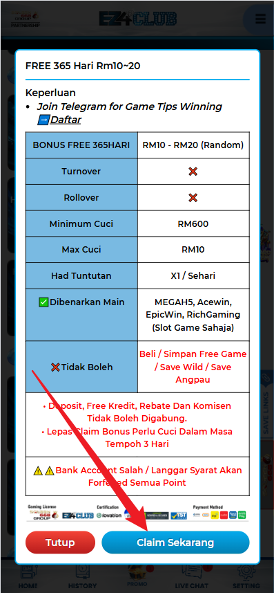 Step 3 - Register at EZ4CLUB Casino - Free Credit 365 - Part 2