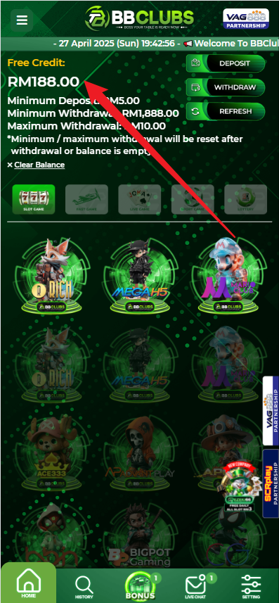 Step 4 - Register at BBCLUBS Casino - Free Credit Slot - Part 1