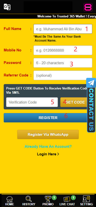 Step 1 - Register at Senang Club Casino - Part 2