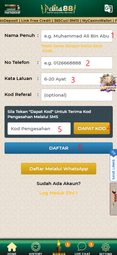 Step 1 - Register at Pelita88 Casino - Part 2