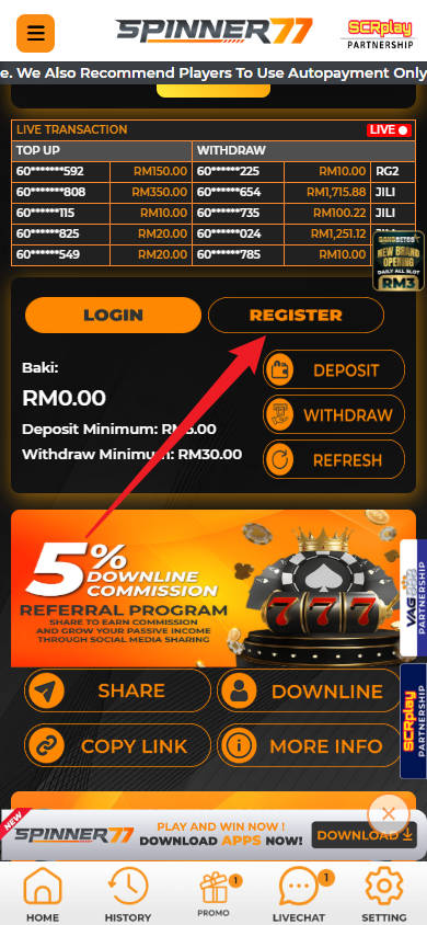Step 1 - Register at Spinner77 Casino - Part 1