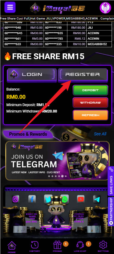 Step 1 - Register at iRoyal88 Casino - Free Credit Slot - Part 1