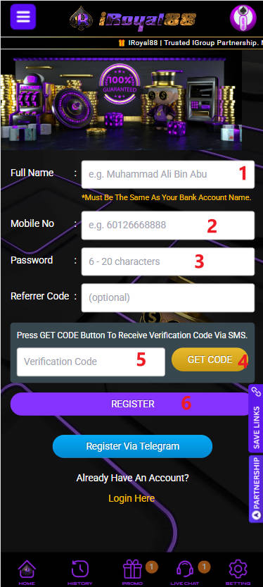 Step 1 - Register at iRoyal88 Casino - Free Credit Slot - Part 2