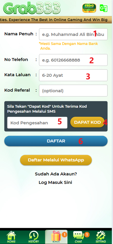 Step 1 - Register at Grab333 Casino - Part 2