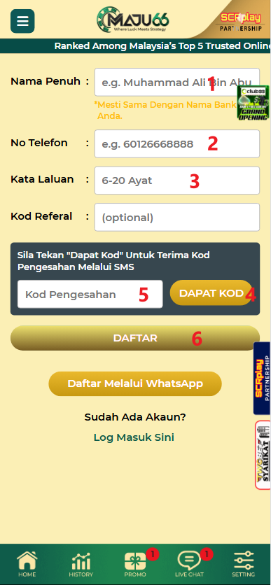 Step 1 - Register at Maju66 Casino - Part 2