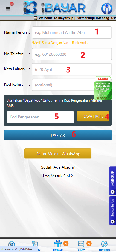 Step 1 - Register at iBayar Casino - Part 2