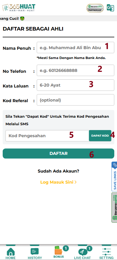 Step 1 - Register at 365Huat Casino - Part 2
