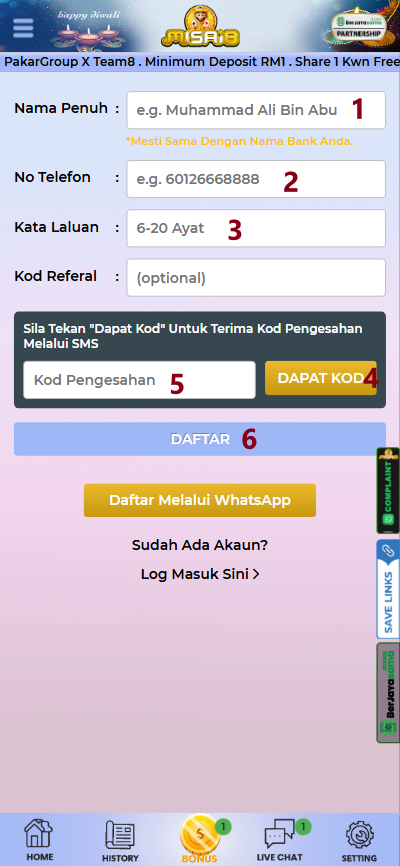 Step 1 - Register at Misai8 Casino - Part 2