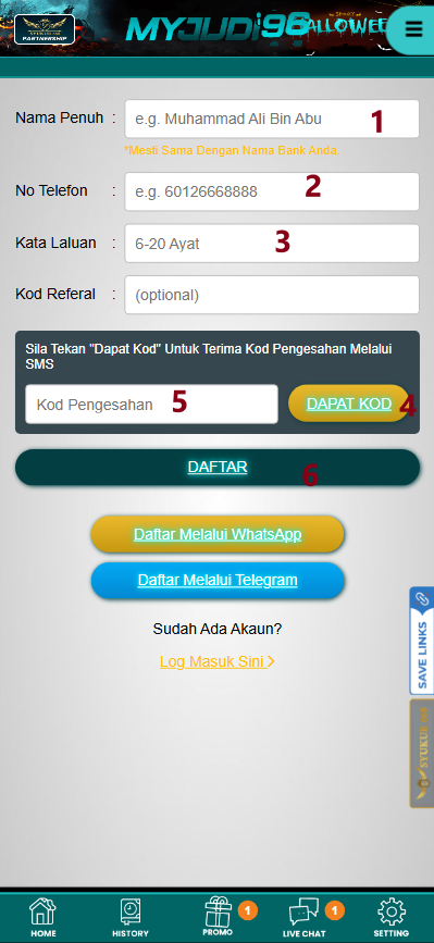 Step 1 - Register at MyJudi96 Casino - Part 2