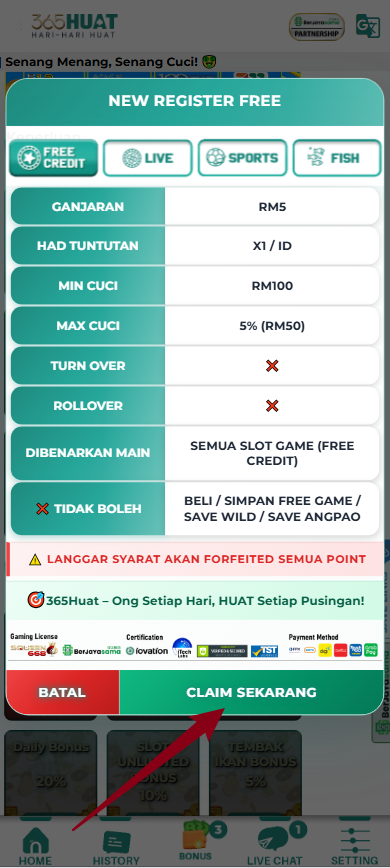 Step 3 - Register at 365Huat Casino - Free Credit Slot - Part 2