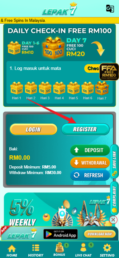 Step 1 - Register at Lepak7 Casino - Part 1