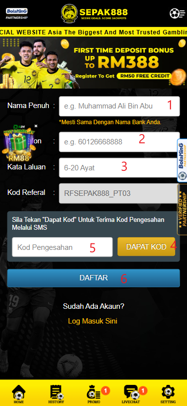 Step 1 - Register at Sepak888 Casino - Part 2