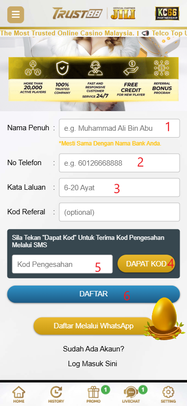 Step 1 - Register at Trust88 Casino - Part 2