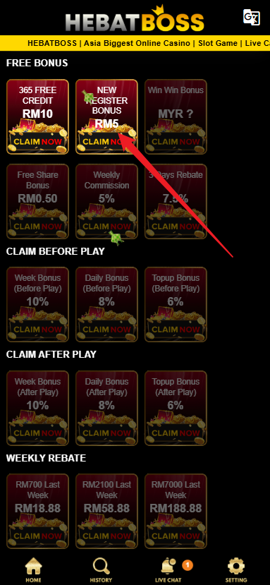 Step 3 - Register at Hebatboss Casino - Free Credit Slot - Part 1