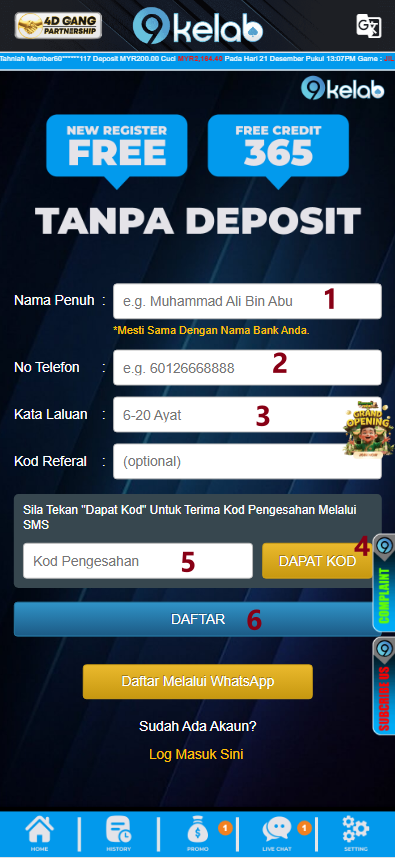 Step 1 - Register at 9kelab Casino - Part 2
