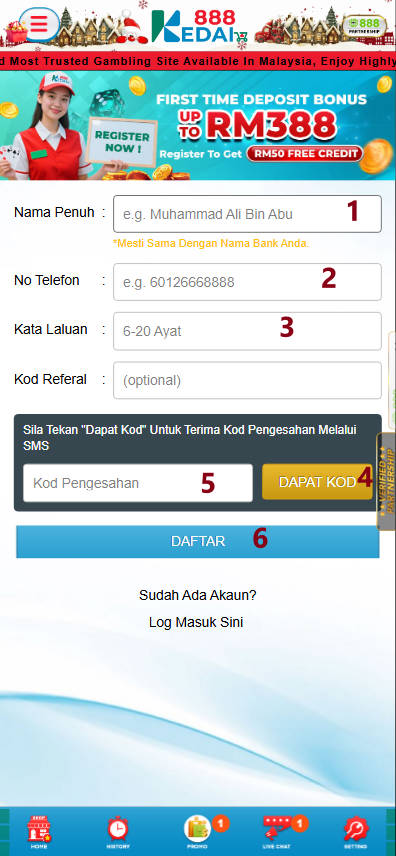 Step 1 - Register at Kedai888 Casino - Part 2