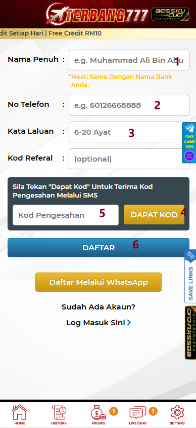 Step 1 - Register at Terbang777 Casino - Part 2