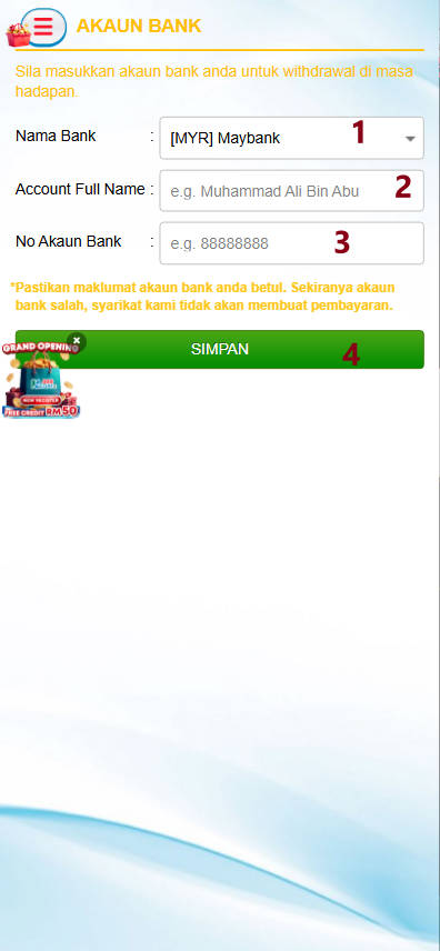 Step 2 - Register at Kedai888 Casino - Part 1