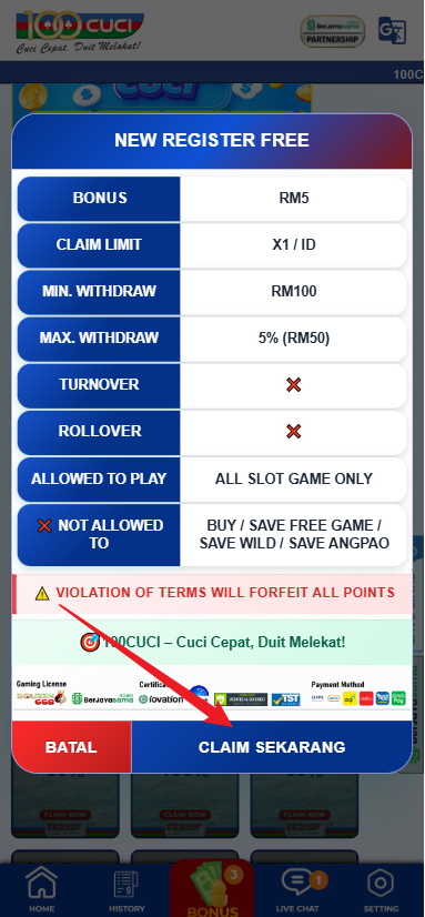Step 3 - Register at 100Cuci Casino - Free Credit Slot - Part 2