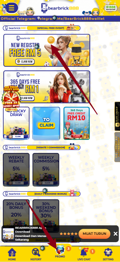 Step 3 - Register at Bearbrick888 Casino - Free Credit Slot - Part 1