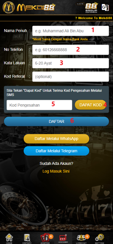 Step 1 - Register at Mekdi88 Casino - Part 2